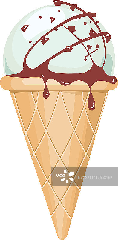 薄荷巧克力冰淇淋蛋筒卡通图标图片素材