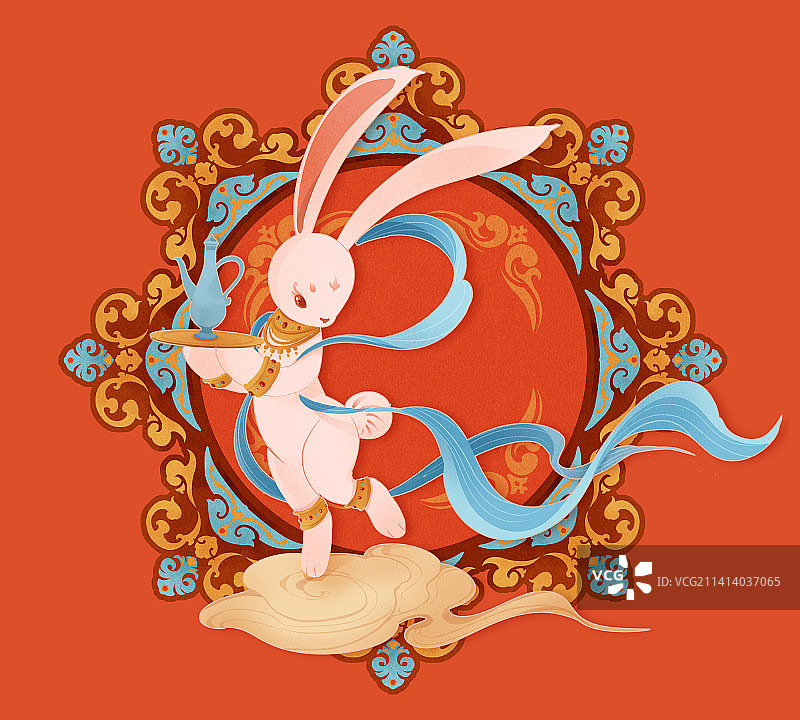 兔子，敦煌，插画，可爱图片素材