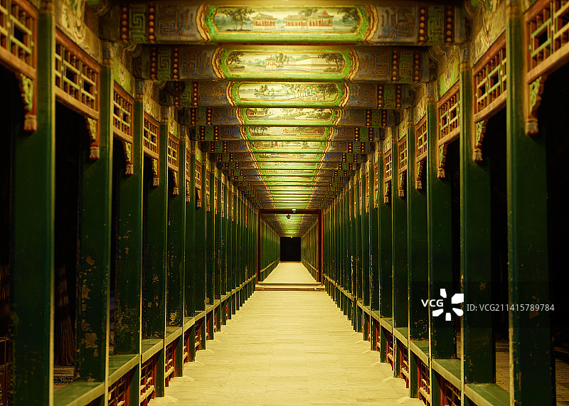 颐和园长廊夜景图片素材