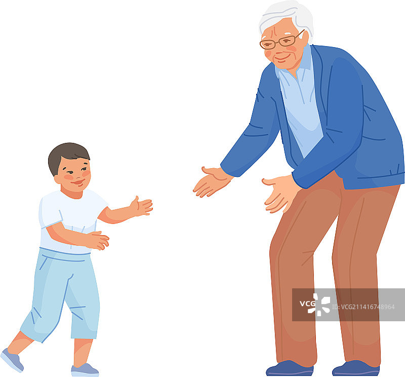 老人和小男孩玩耍，快乐的孩子在一起图片素材