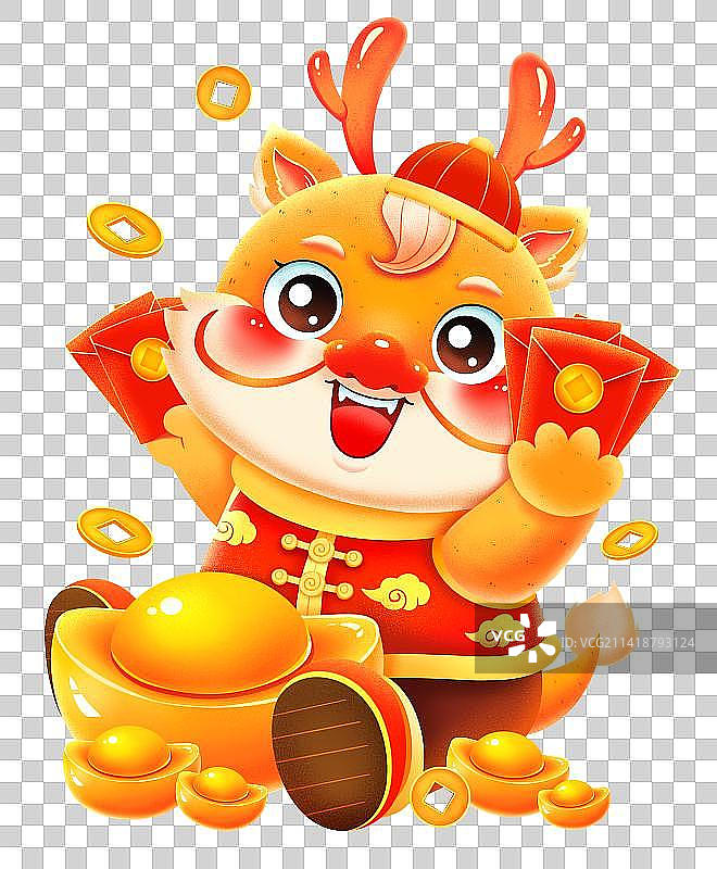 新年春节龙年收红包元宝的金龙图片素材
