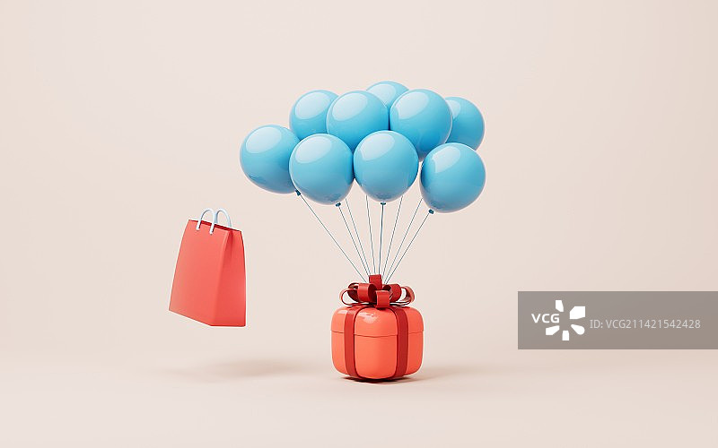 卡通圆角礼盒与气球3D渲染图片素材