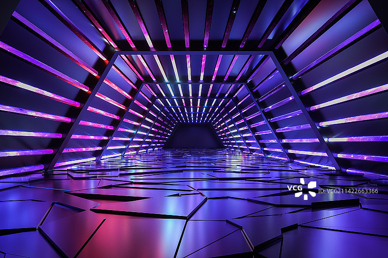 3D渲染霓虹空间隧道立体背景图片素材