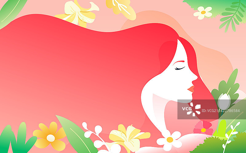 庆祝三八国际妇女节女神节时尚鲜花促销插画图片素材