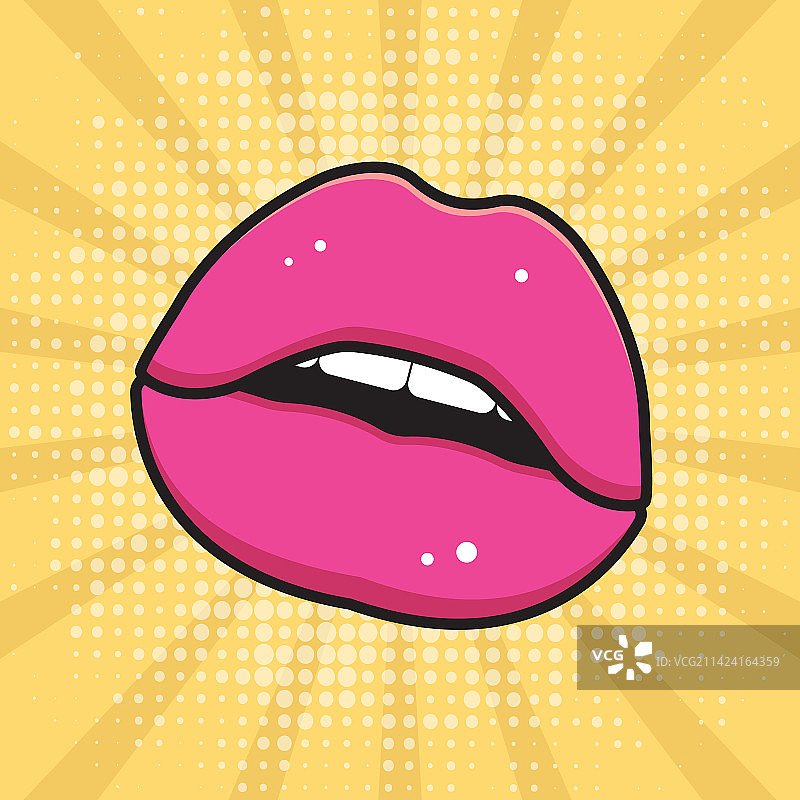 流行艺术海报粉红色的嘴唇在黄色的背景图片素材