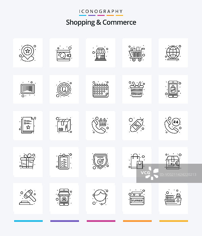 创意购物和商业25个轮廓图标图片素材
