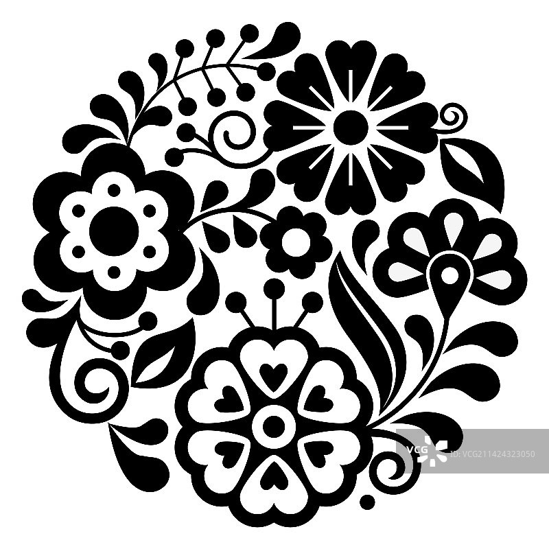 墨西哥民间艺术风格的圆形花卉图案图片素材