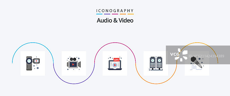 音频和视频平面5个图标包包括图片素材