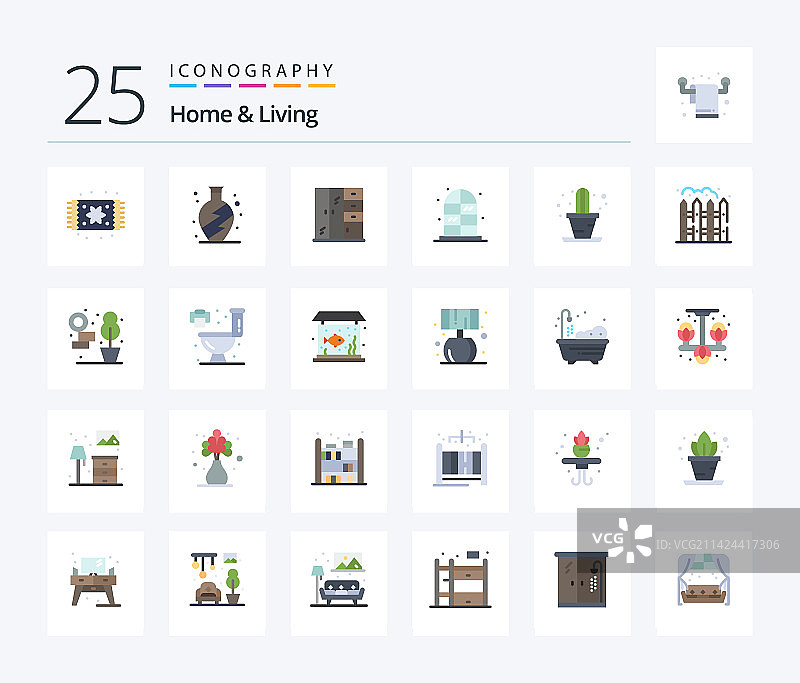 家居和生活25个平面彩色图标包包括图片素材