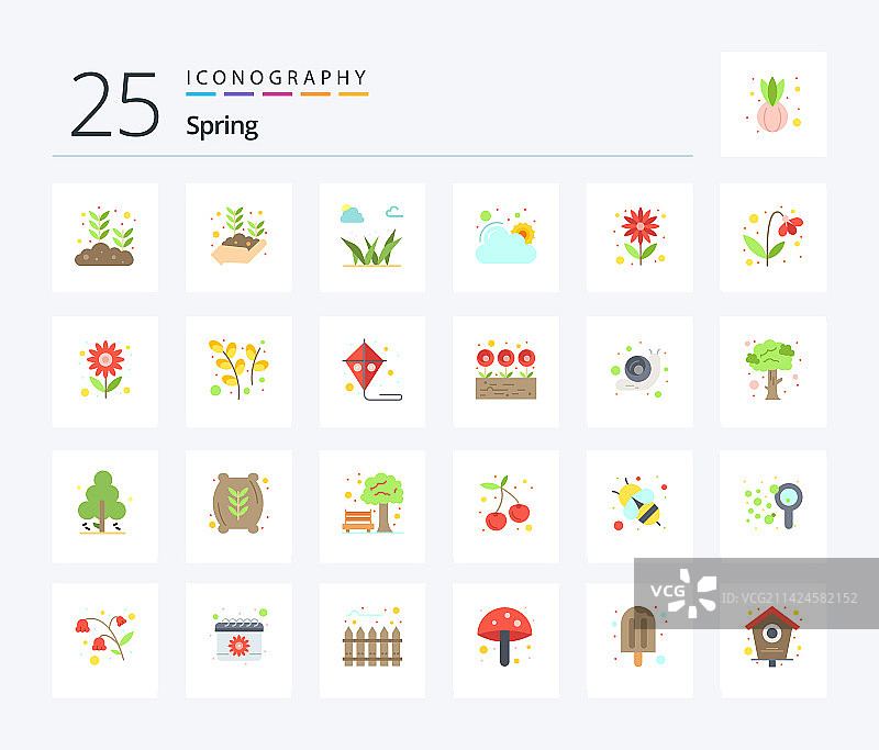 春季25个平面彩色图标包包括鲜花图片素材