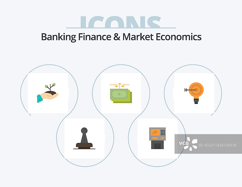 银行金融学与市场经济学的平面图标图片素材