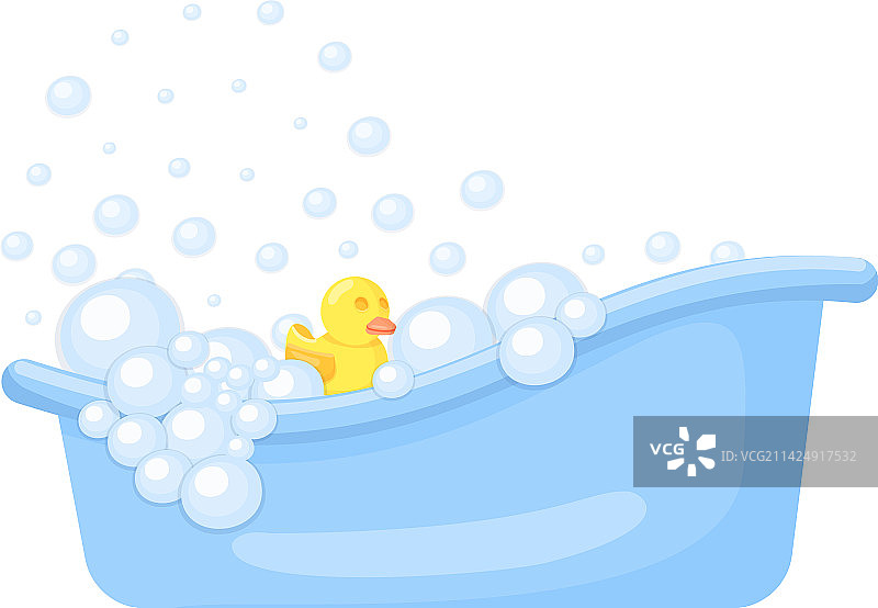 满浴缸的泡沫橡胶鸭卡通图片素材