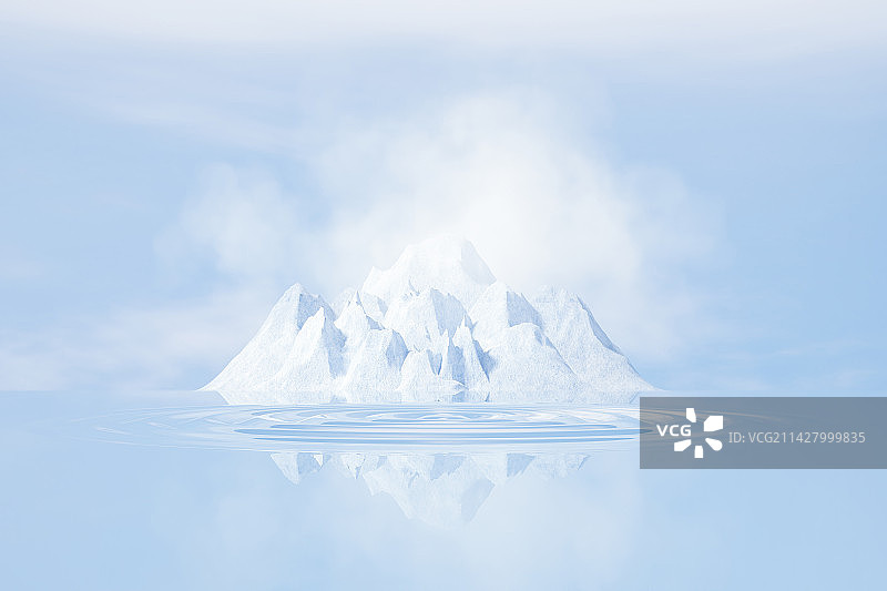 3D渲染蓝色天空下的雪山和水面图片素材