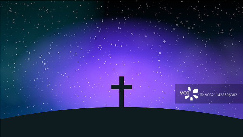 耶稣十字架符号在黑暗的夜晚背景与图片素材