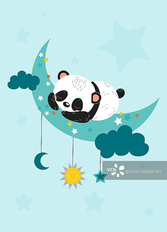 新月海报上可爱的熊猫图片素材
