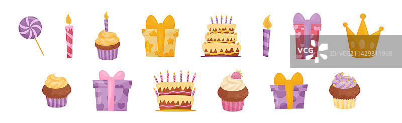 生日快乐的象征，礼盒小蛋糕和图片素材