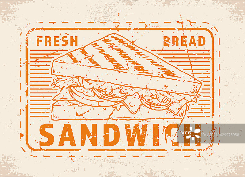 新鲜的三明治复古徽章单色图片素材