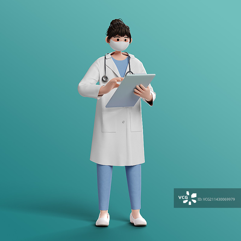3D卡通风格女性医生形象可编辑插画图片素材