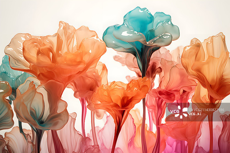 【AI数字艺术】盛开的玻璃材质的花朵背景图片素材