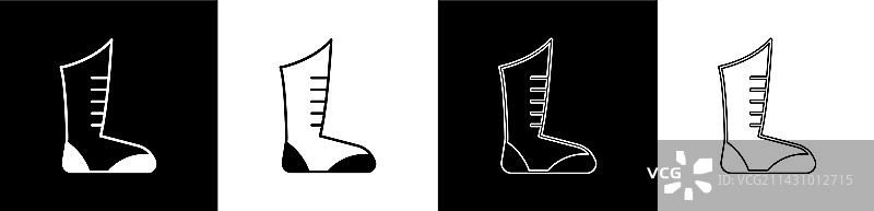设置运动拳击鞋图标隔离在黑色和图片素材