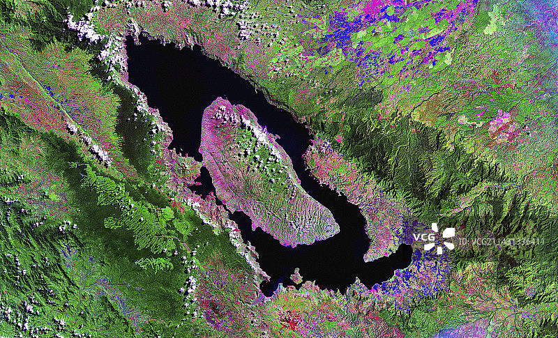 印度尼西亚多巴湖，卫星图像图片素材