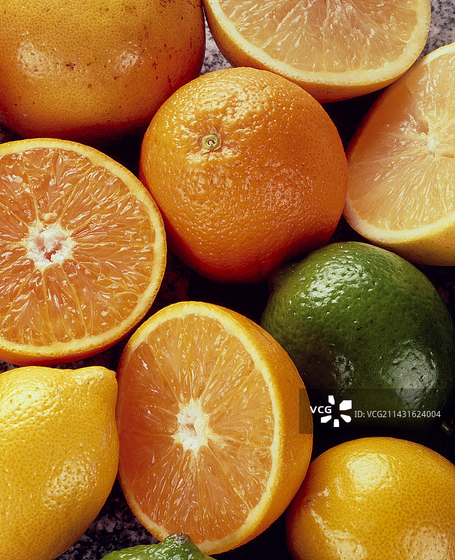 一组柑橘类水果的特写图片素材