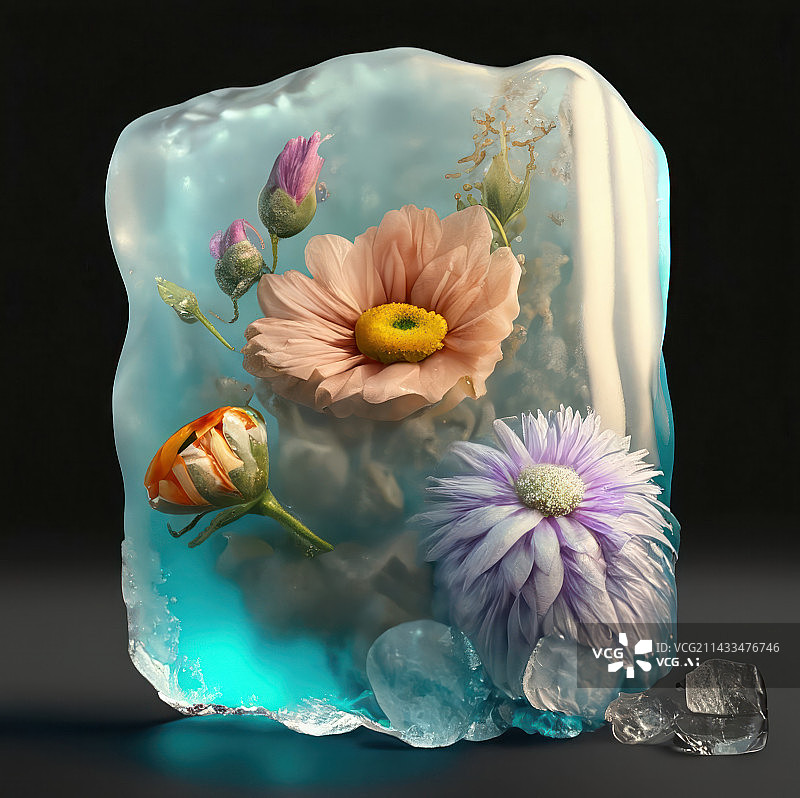 【AI数字艺术】冰冻的鲜花花朵图片素材