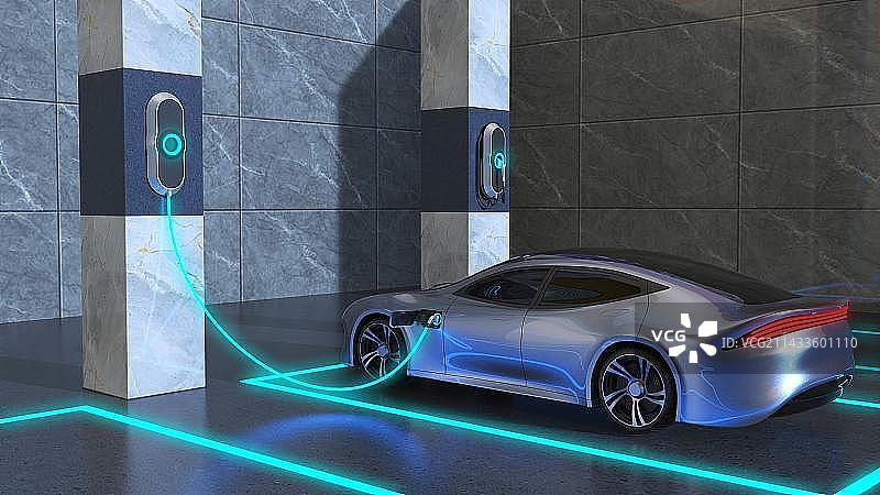 3D电动新能源车充电图片素材