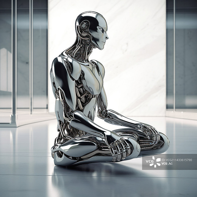 【AI数字艺术】冥想中的机器人图片素材