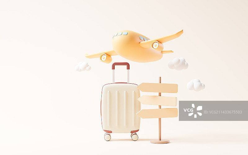 卡通行李箱与旅行主题3D渲染图片素材