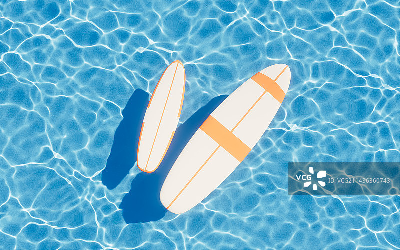 冲浪板与蓝色水面3D渲染图片素材