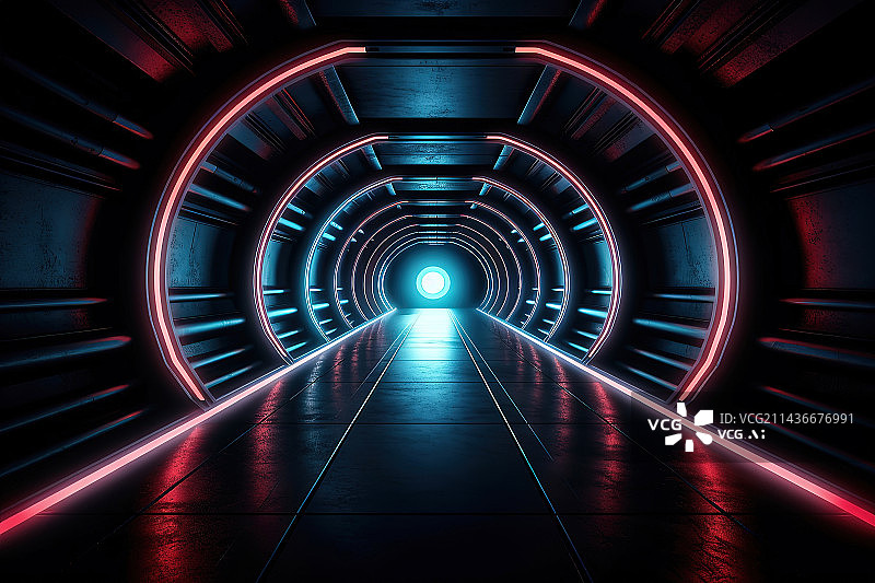 【AI数字艺术】3D科技隧道空间图片素材