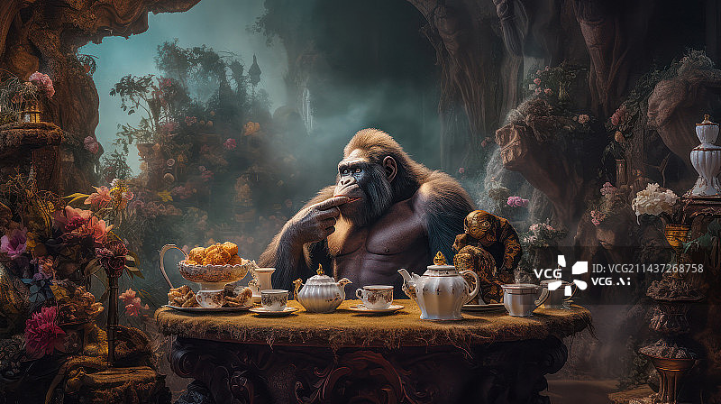 【AI数字艺术】吃早餐的猩猩图片素材