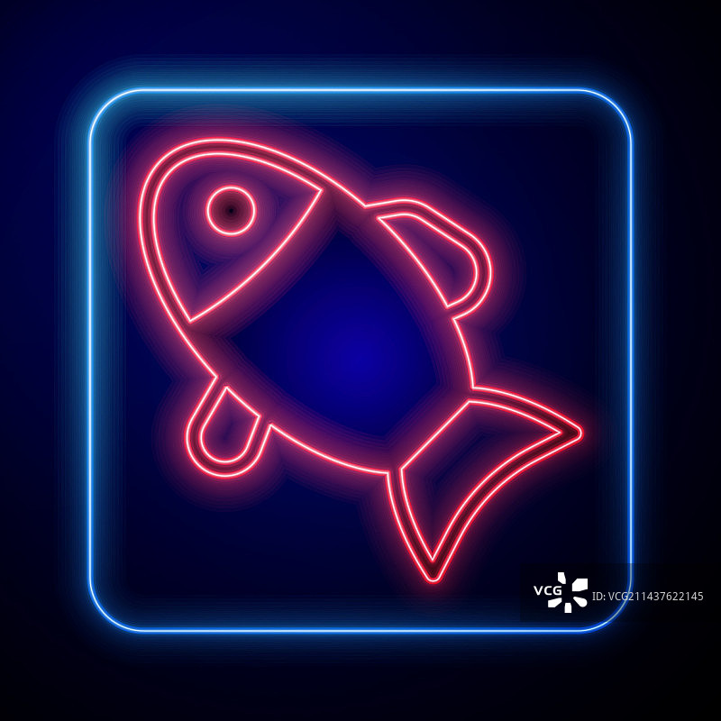 发光的霓虹灯鱼图标孤立在黑色图片素材