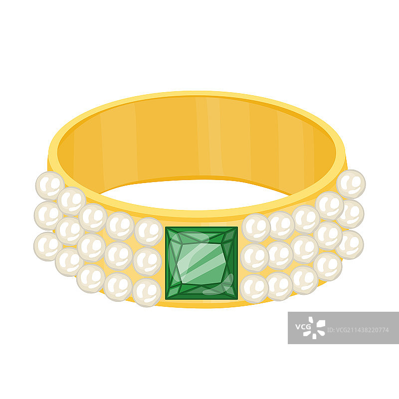 镶有珍珠和祖母绿首饰的金手镯图片素材