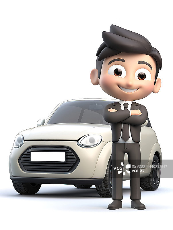 【AI数字艺术】商务男士与汽车3d插画图片素材