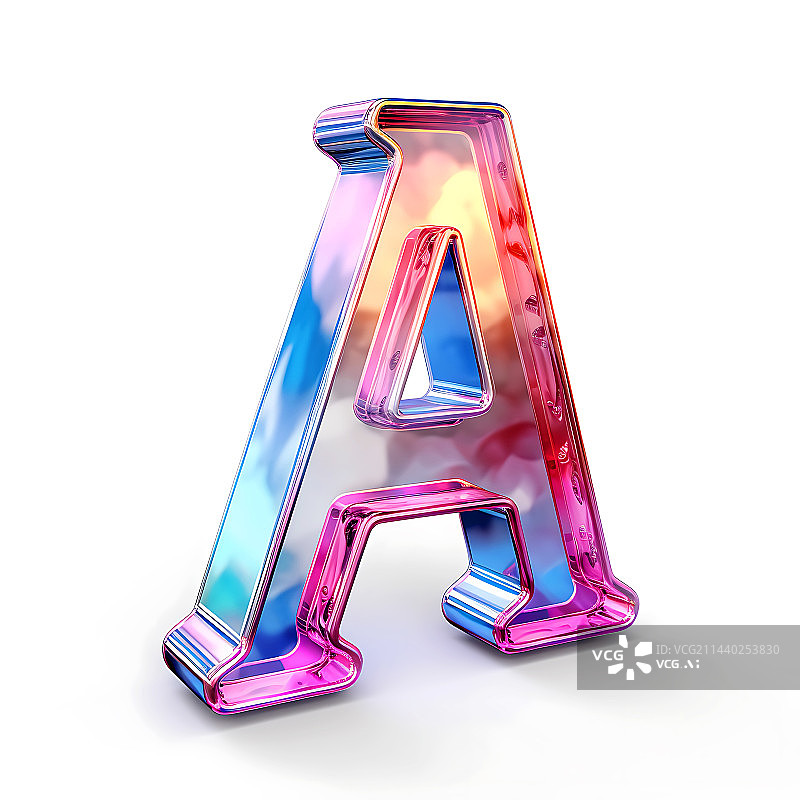 【AI数字艺术】大写字母A透明玻璃质感全息色彩三维立体元素图片素材