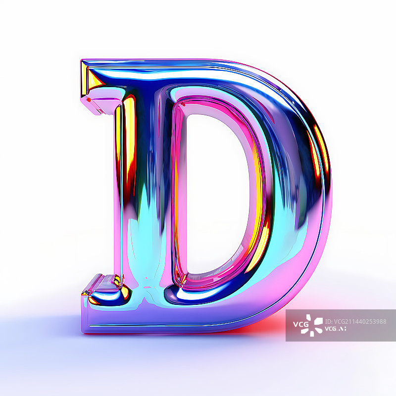 【AI数字艺术】大写字母D透明玻璃质感全息色彩三维立体元素图片素材