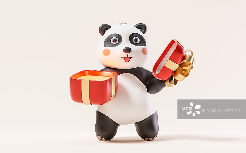 可爱的卡通熊猫角色3D渲染图片素材