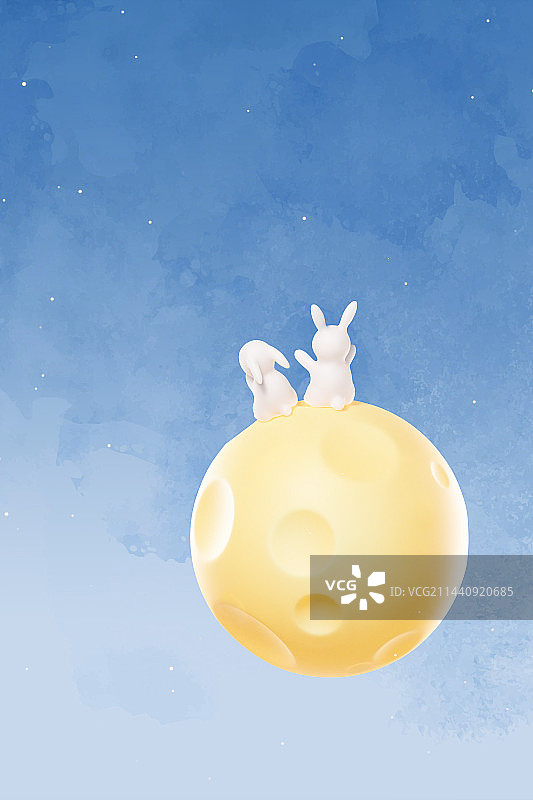 3D卡通可爱白兔与月饼中秋节主题插画图片素材