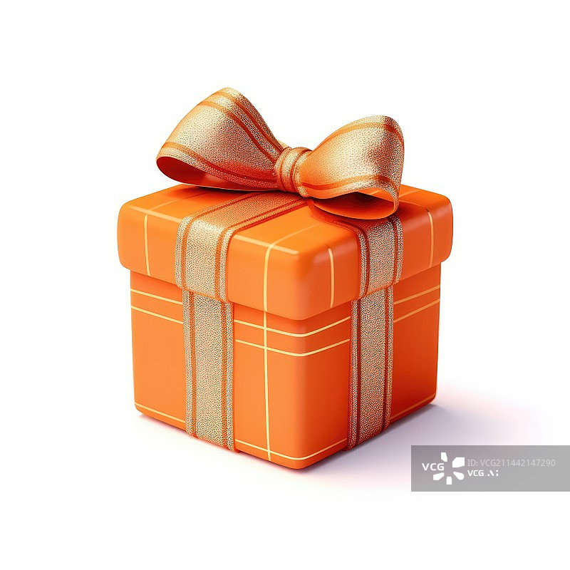【AI数字艺术】顶部有丝带的橙色礼盒，礼品盒包装有工艺纸和蝴蝶结图片素材