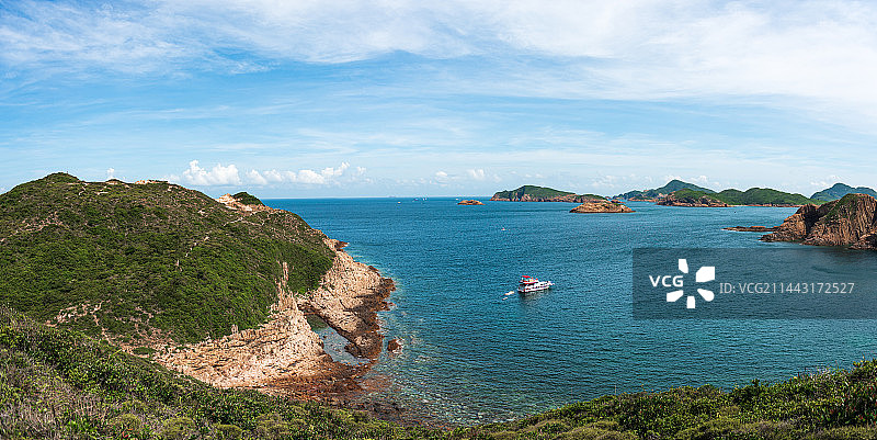 中国香港西贡海岸线晴朗好风光全景拼接图片素材