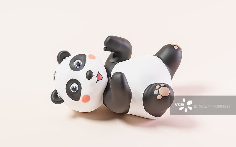 可爱的卡通熊猫角色3D渲染图片素材