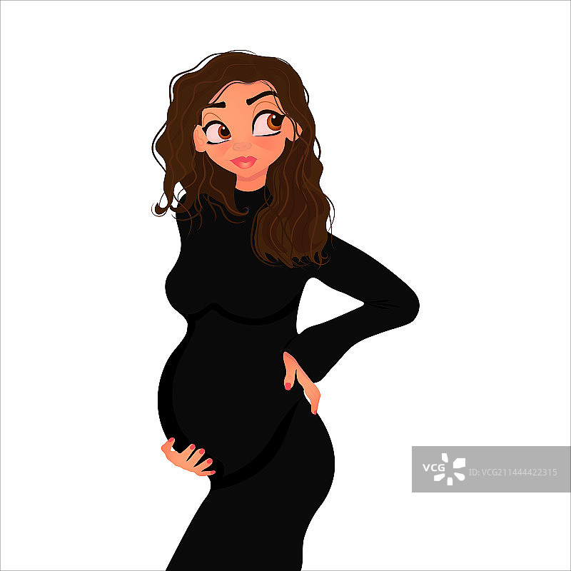 怀孕的女孩在漫画风格的白色背景图片素材