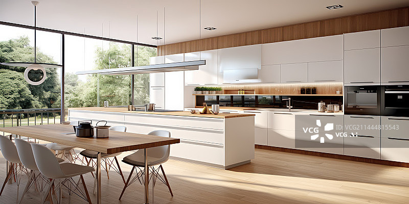 【AI数字艺术】现代风格开放式厨房家居设计图片素材