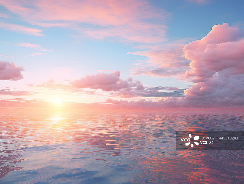 【AI数字艺术】AIGC:抽象背景 夕阳下粉色的云粉色的海图片素材