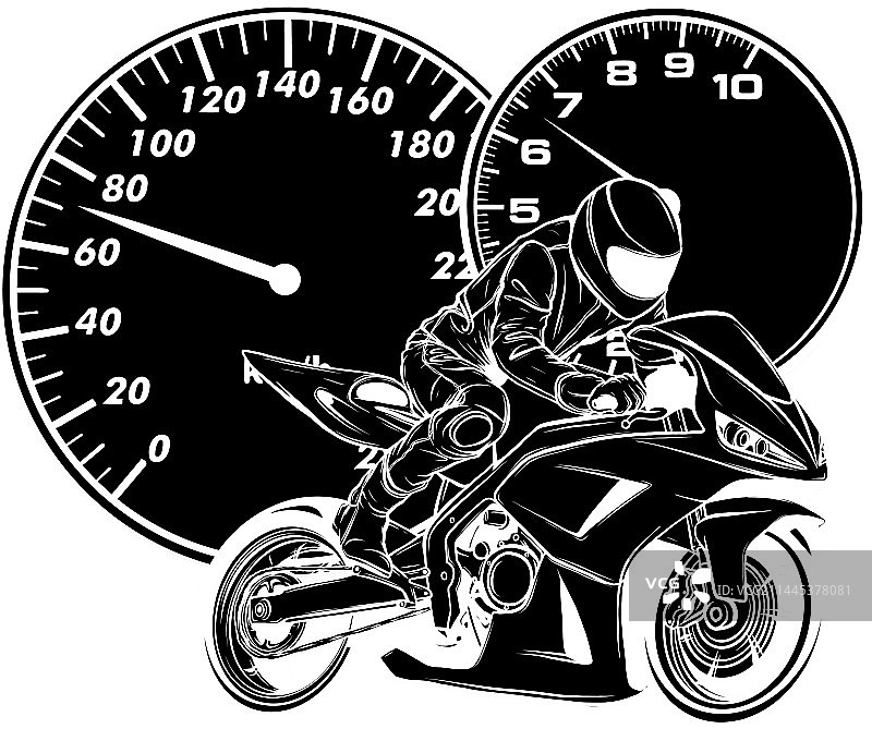 黑色摩托车的剪影和仪表板图片素材