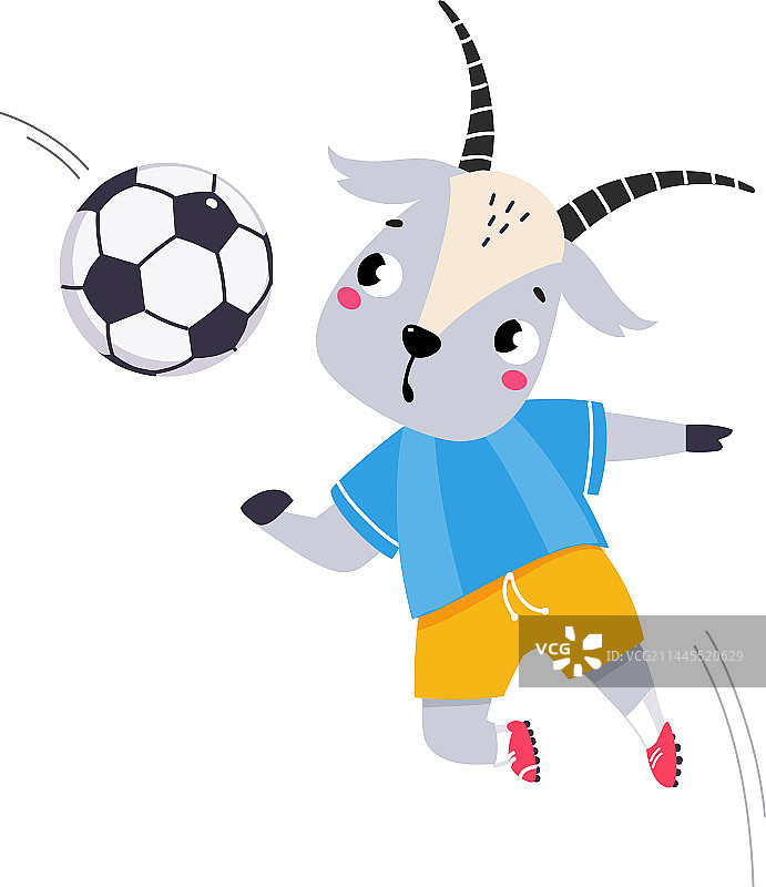 有趣的山羊动物角色踢足球图片素材