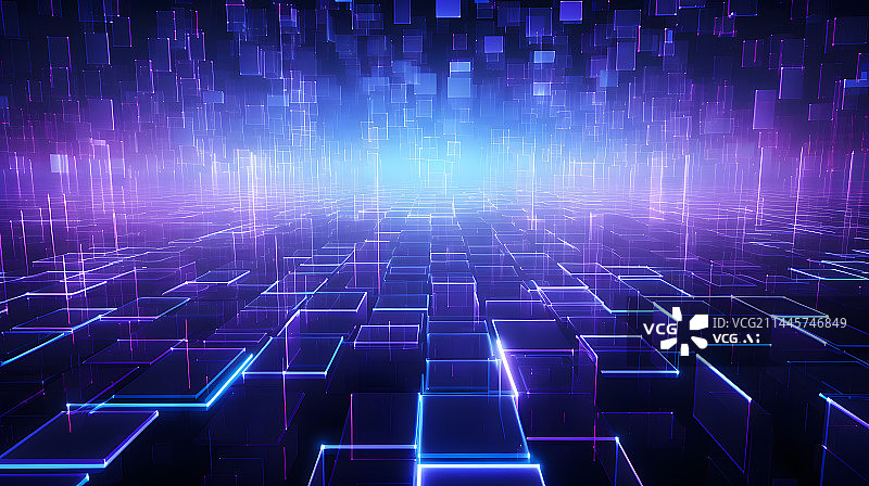 【AI数字艺术】数码科技蓝紫色未来线条抽象图形海报网页PPT背景图片素材