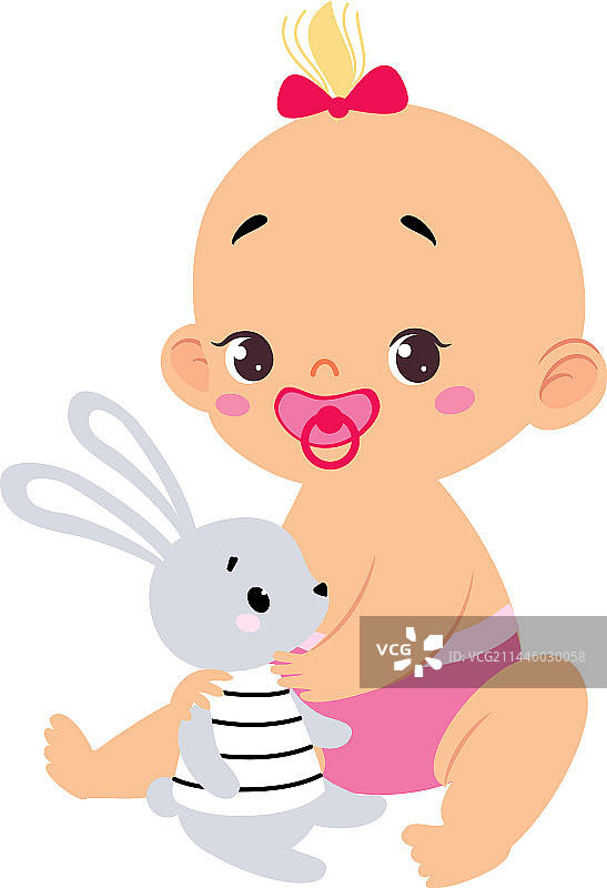 可爱的小女孩或婴儿在粉红色尿布图片素材